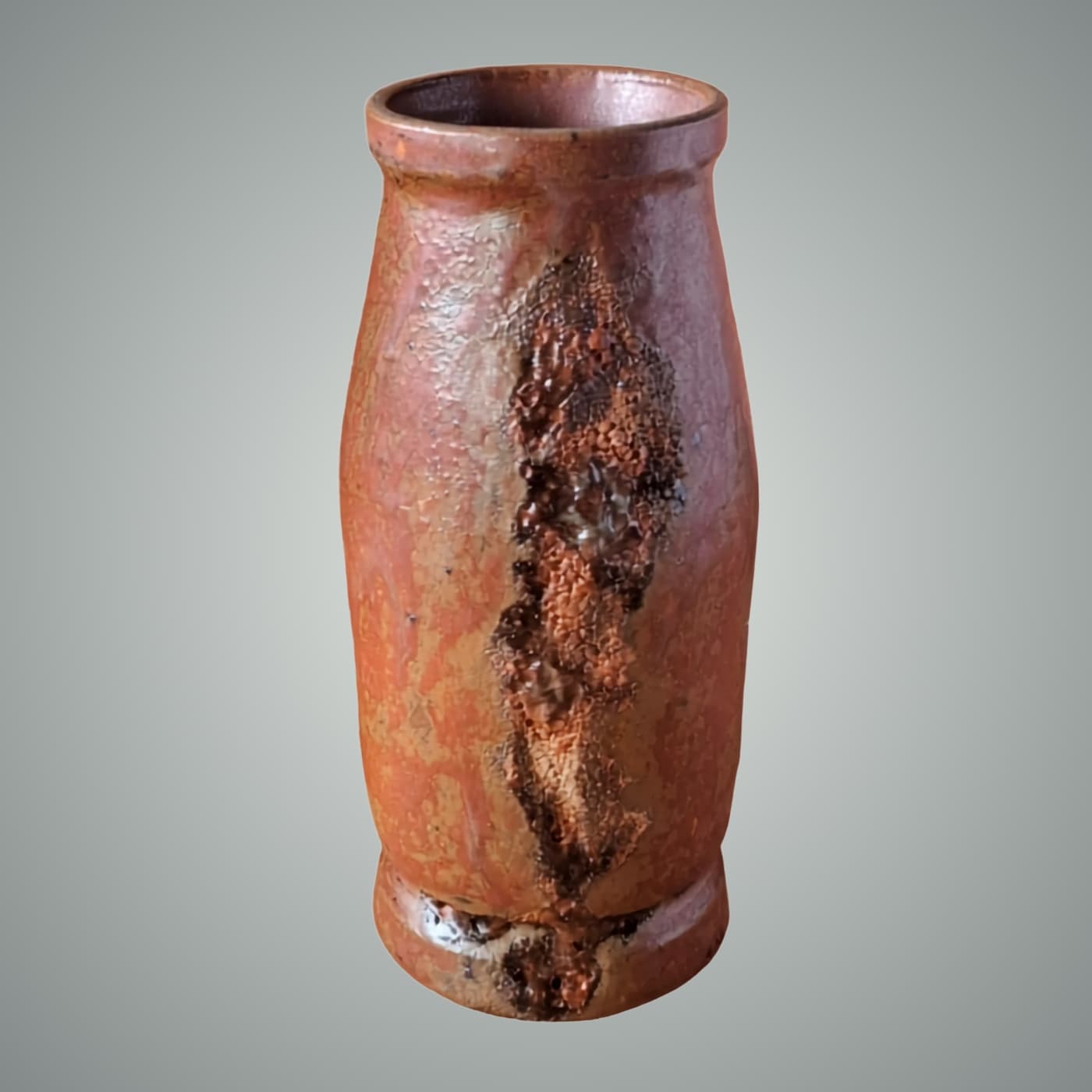 Wheel-thrown stoneware vessel with commercial glaze fired at 1240°C. Unique corrosion surface effect in rust and grey tones. One of a kind by ceramist Przemysław Gołębiewski, Berlin.